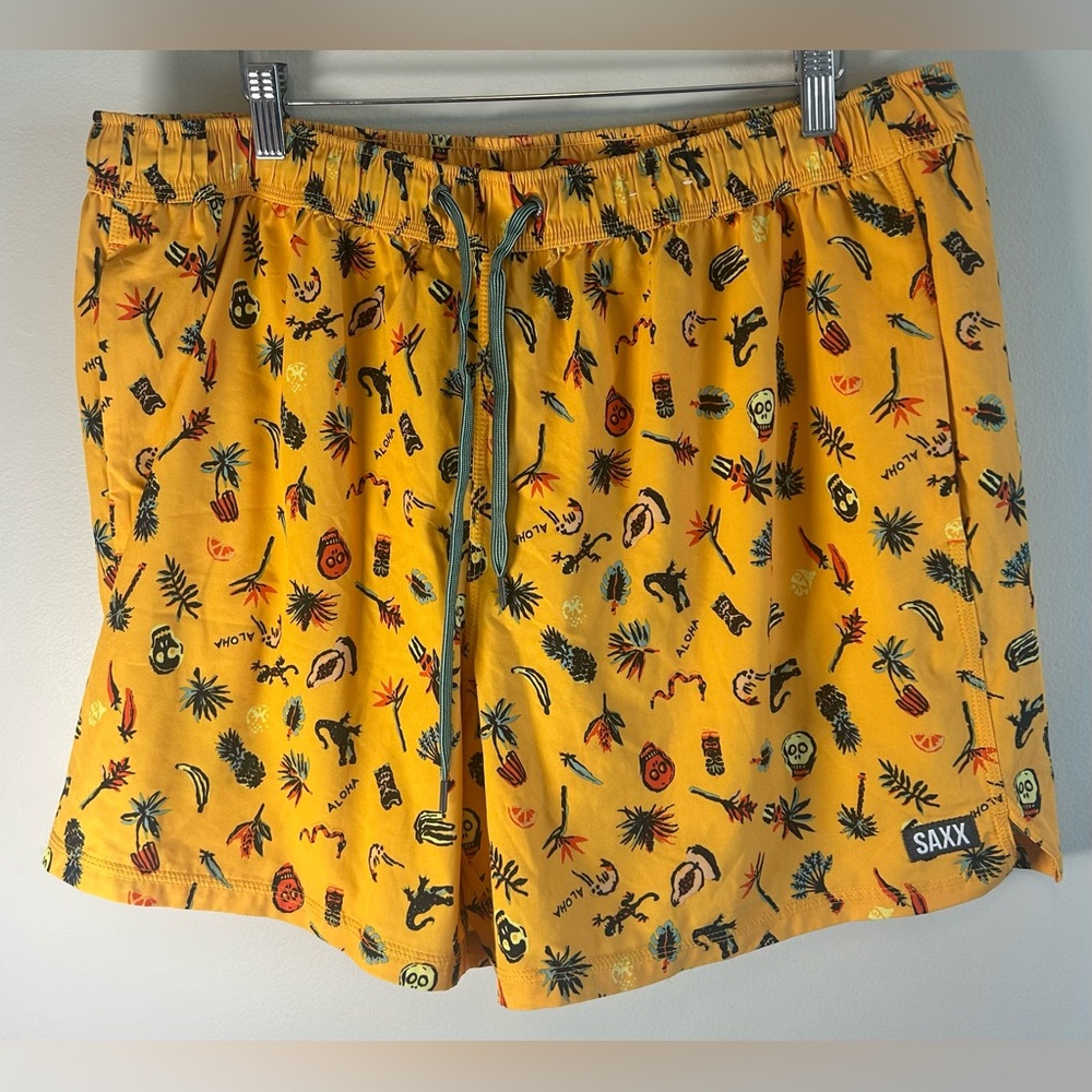 Saxx Oh Buoy 2N1 Swim Volley 5" Shorts Yellow Island Mens 2XL Ballpark Pouch